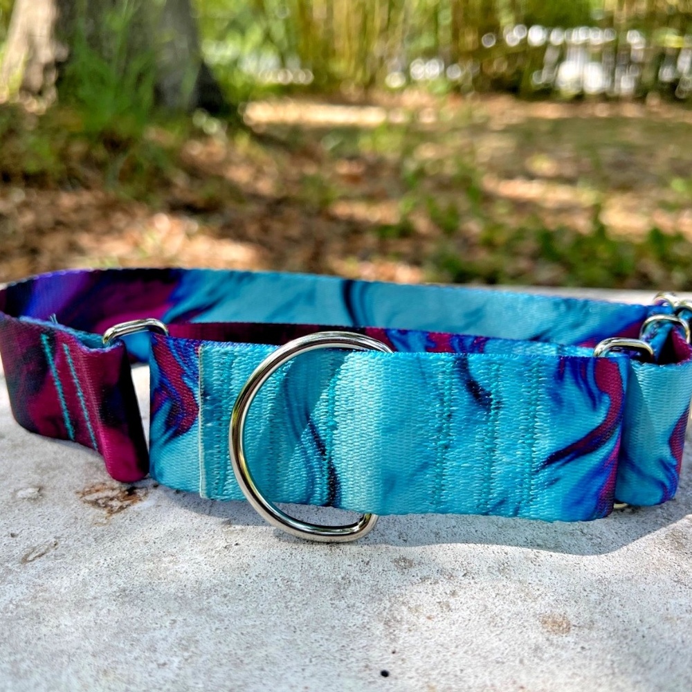 1.5 inch wide Purple/Teal Martingale‎ Dog Collar Medium 15-19” Handmade in USA